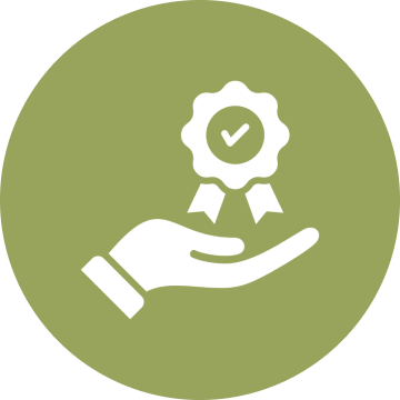 Hand holding a quality certification badge