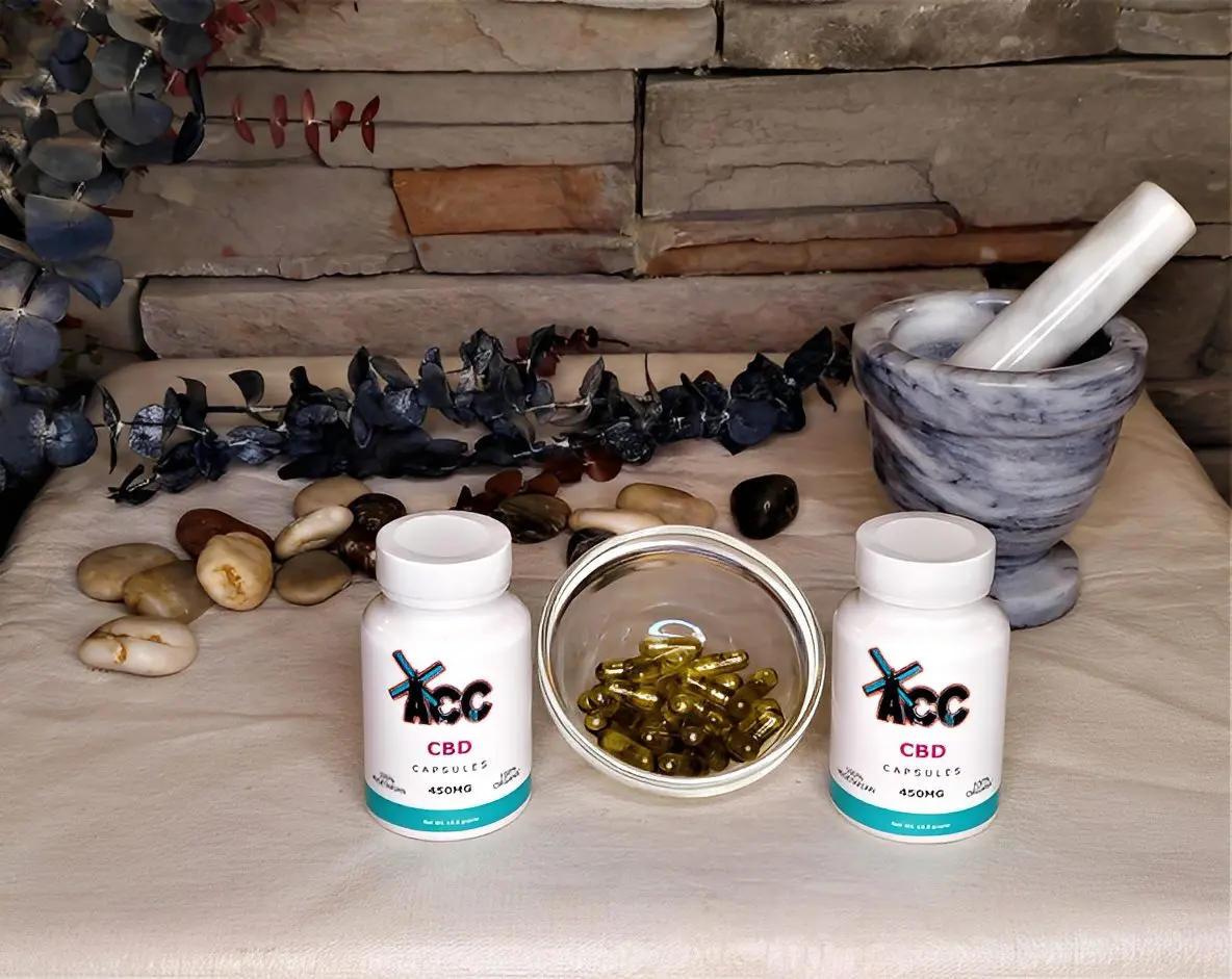 Mortar and pestle with CBD products